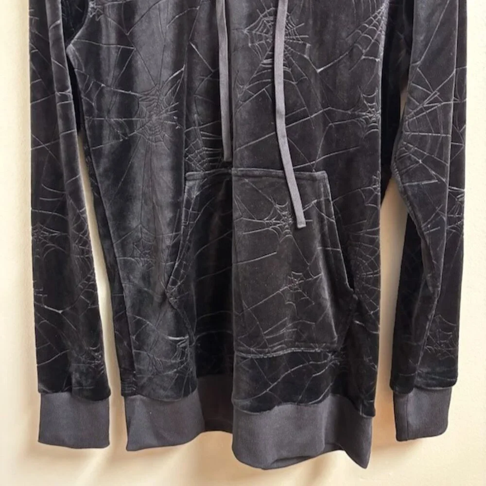 KILLSTAR Womens Black Velvet Velour Spider Web Hoodie Size XS Vamp‎ Goth Grunge